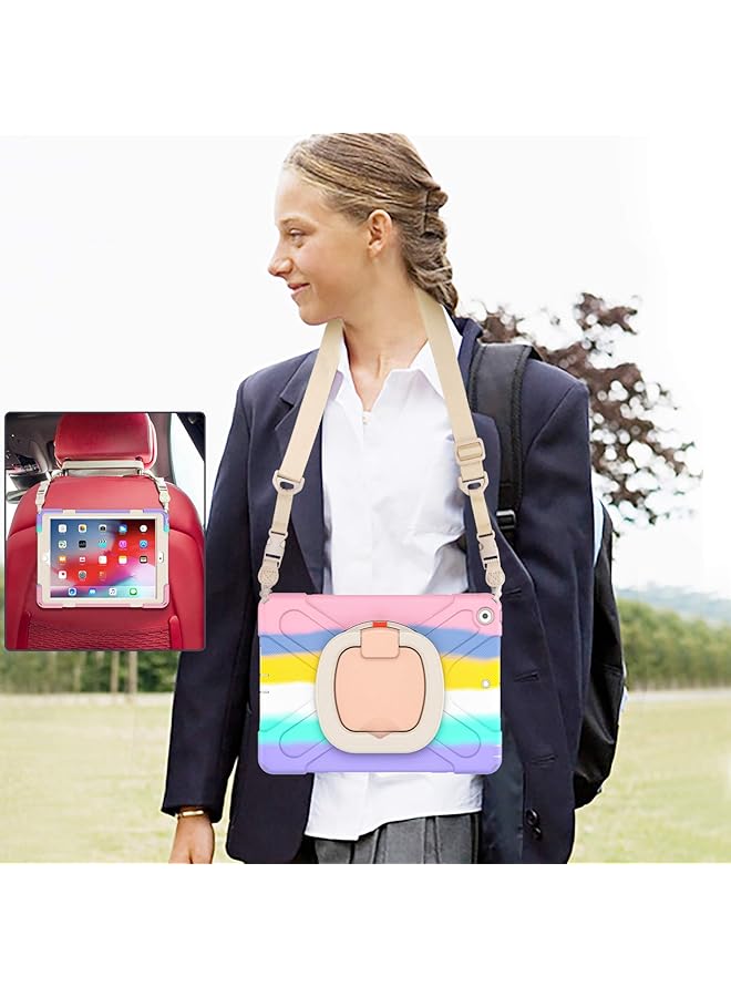 إيروريكس حافظة لجهاز ايباد 8th 7th Gen 10.2 2020 2019 حافظة ارمور تابلت مع حزام يد وكتف حافظة واقية متينة مع حامل دوار وردي ملون - Image 5