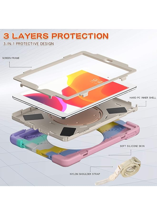 إيروريكس حافظة لجهاز ايباد 8th 7th Gen 10.2 2020 2019 حافظة ارمور تابلت مع حزام يد وكتف حافظة واقية متينة مع حامل دوار وردي ملون - Image 3