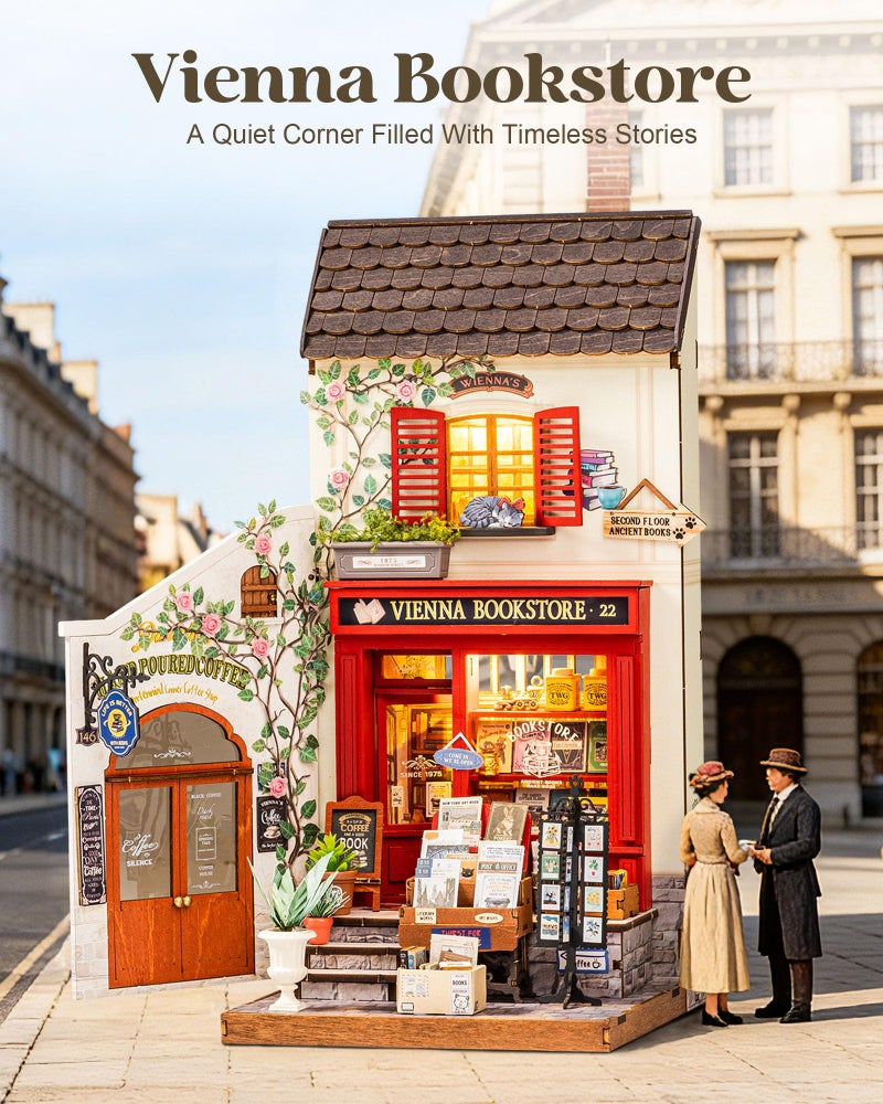 Rolife DIY Miniature House Kits Vienna Bookstore, Mini House Miniverse Lifestyle for Teens, DIY Crafts Kits for Adults, Birthday/Halloween for Parents Friends (Vienna Bookstore) - Image 2