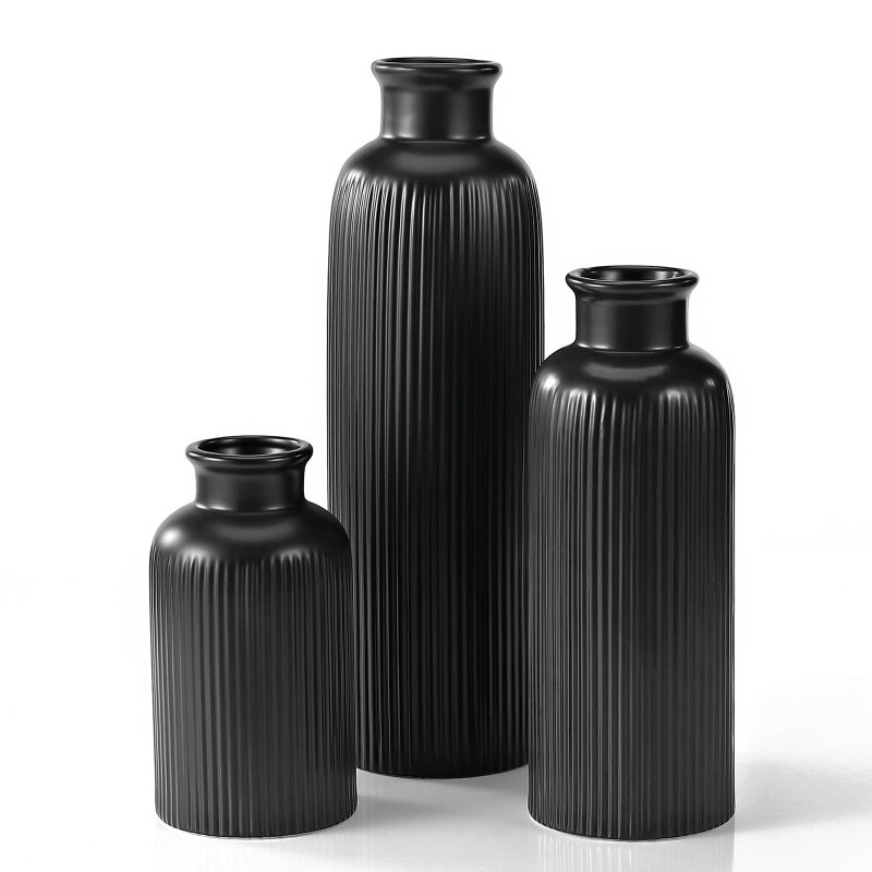 GUKJOB Small Black Ceramic Vase Set of 3 Boho Modern Black Flower Vase Room Decor Farmhouse Decor Vases for Your Kitchen Bathroom Bedroom Living Room OfficeShelf Centerpiece Table Decorations - Image 2