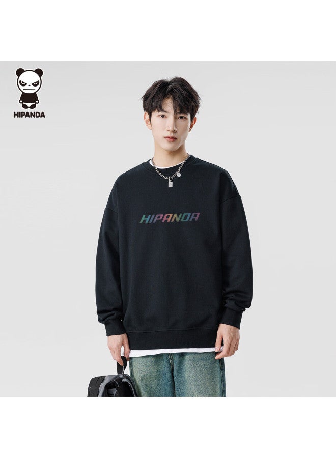 Hipanda Men's Sweatshirt, Autumn Fashion, Colorful Temperature-adjustable Style, American Retro Couple's Round Neck Loose Top, Black, Size L - Image 2