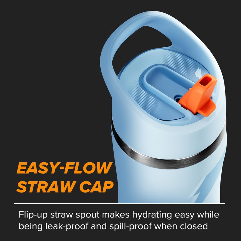 Gatorade 'Overtime' 32oz Stainless Steel Water Bottle, Straw Cap, Light Blue - Image 3