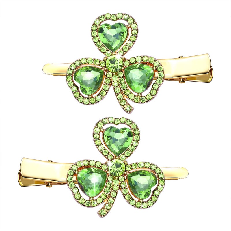 St Patricks Day Hair Clips Rhinestone Shamrock Alligator Metal Clip Funny Irish Green Lucky Clover Hairpins Large Crystal Hair Barrettes for Women Girls Party Styling Hair Accessory