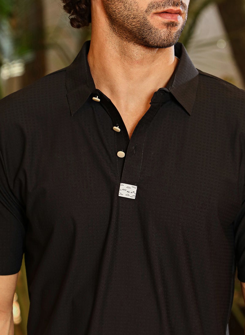 Campus Sutra Men's Onyx Black Seamless Cuboid Polo T-Shirt - Image 5