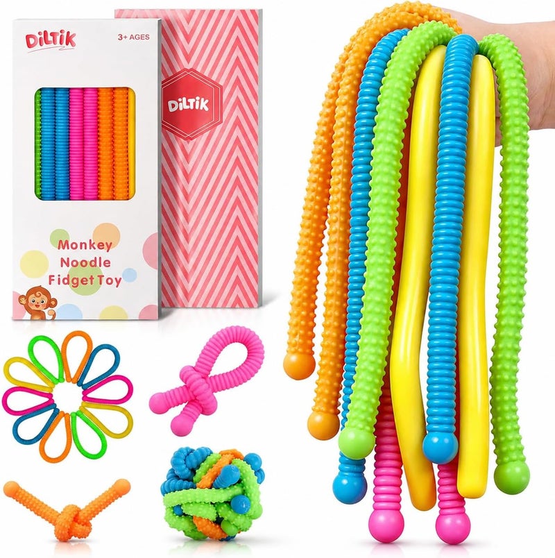 Diltik 10 Pack Monkey Noodle Fidget Toys – Colorful Stretchy Sensory Strings for Kids with Autism, ADHD, Anxiety – Durable Sensory Toys in Gift Box for Boys & Girls, Travel & Classroom Use - Granular - Image 1