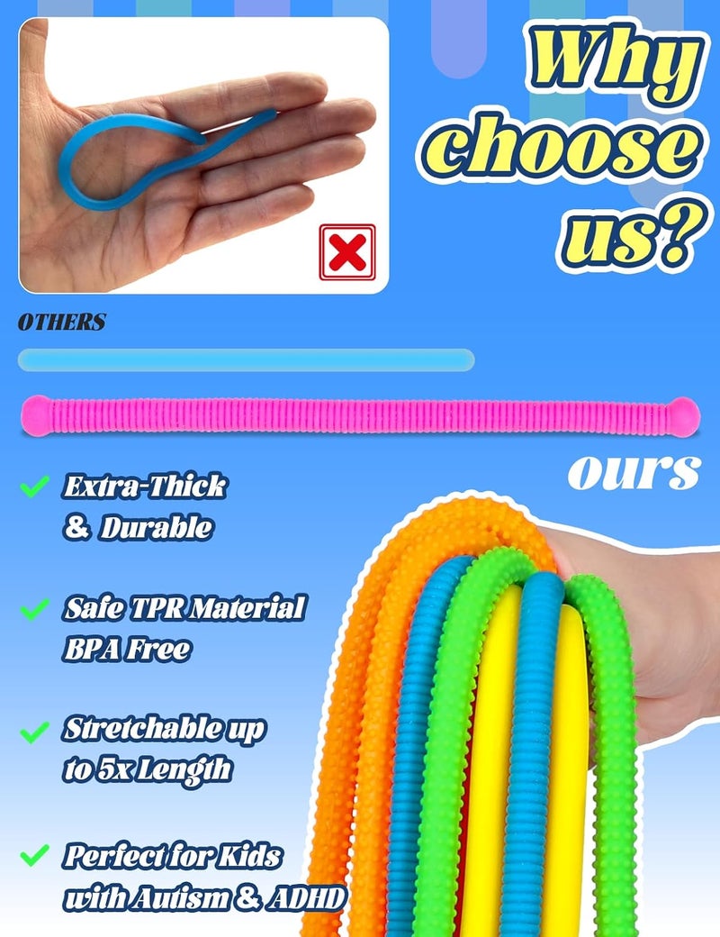 Diltik 10 Pack Monkey Noodle Fidget Toys – Colorful Stretchy Sensory Strings for Kids with Autism, ADHD, Anxiety – Durable Sensory Toys in Gift Box for Boys & Girls, Travel & Classroom Use - Granular - Image 3
