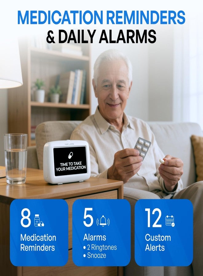 TopLife Talking Alarm Clock for Seniors, Low Vision, Time & Date, Pill Reminder - Image 3