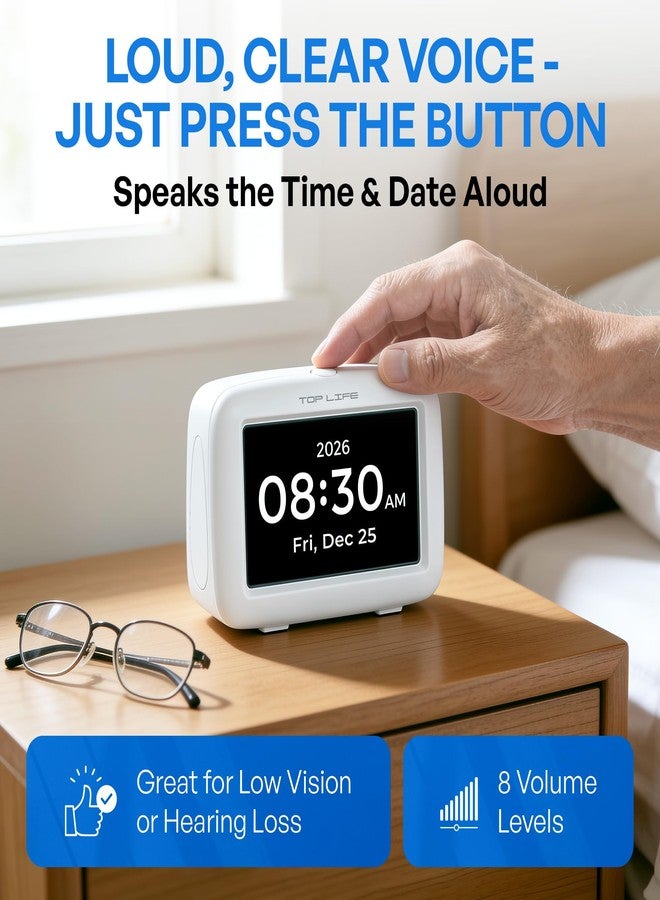 TopLife Talking Alarm Clock for Seniors, Low Vision, Time & Date, Pill Reminder - Image 2