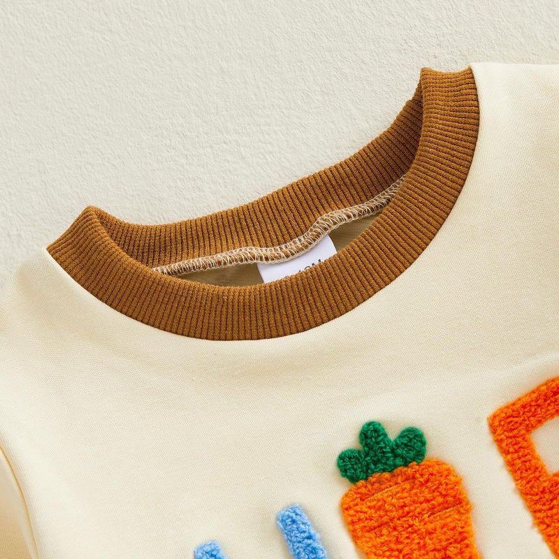 JLKGICF Baby Boy Easter Outfit Long Sleeve Carrot Rabbit Embroidery Sweatshirt Plaid Pants Set Toddler Boy Easter Clothes (White Bunny, 2-3T) - Image 5