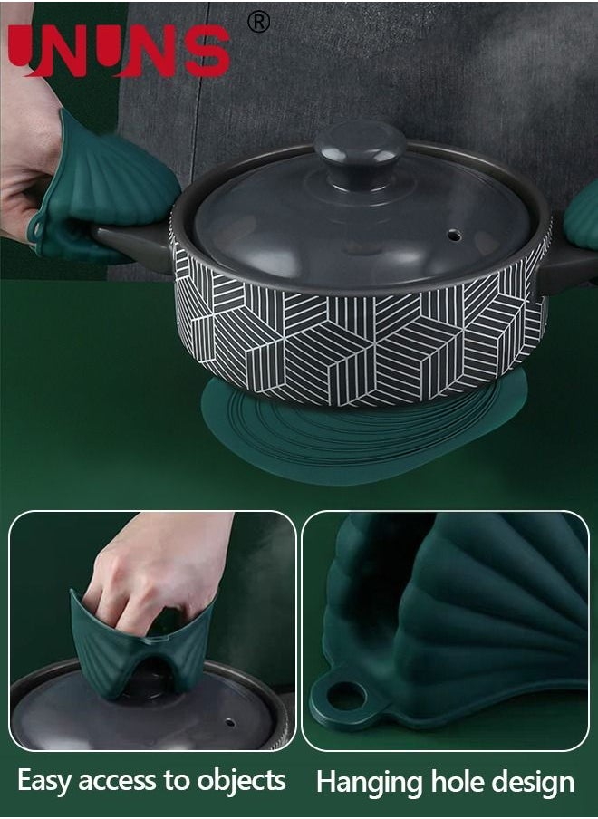 Pot Holder And Glove Set,5Pcs Silicone Non-Slip Oven Mitts And Pot Holders,Heat Resistant Oven Gloves With Thickened Ripple For Baking Cooking