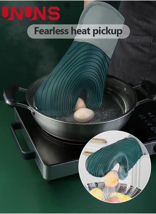 Pot Holder And Glove Set,5Pcs Silicone Non-Slip Oven Mitts And Pot Holders,Heat Resistant Oven Gloves With Thickened Ripple For Baking Cooking