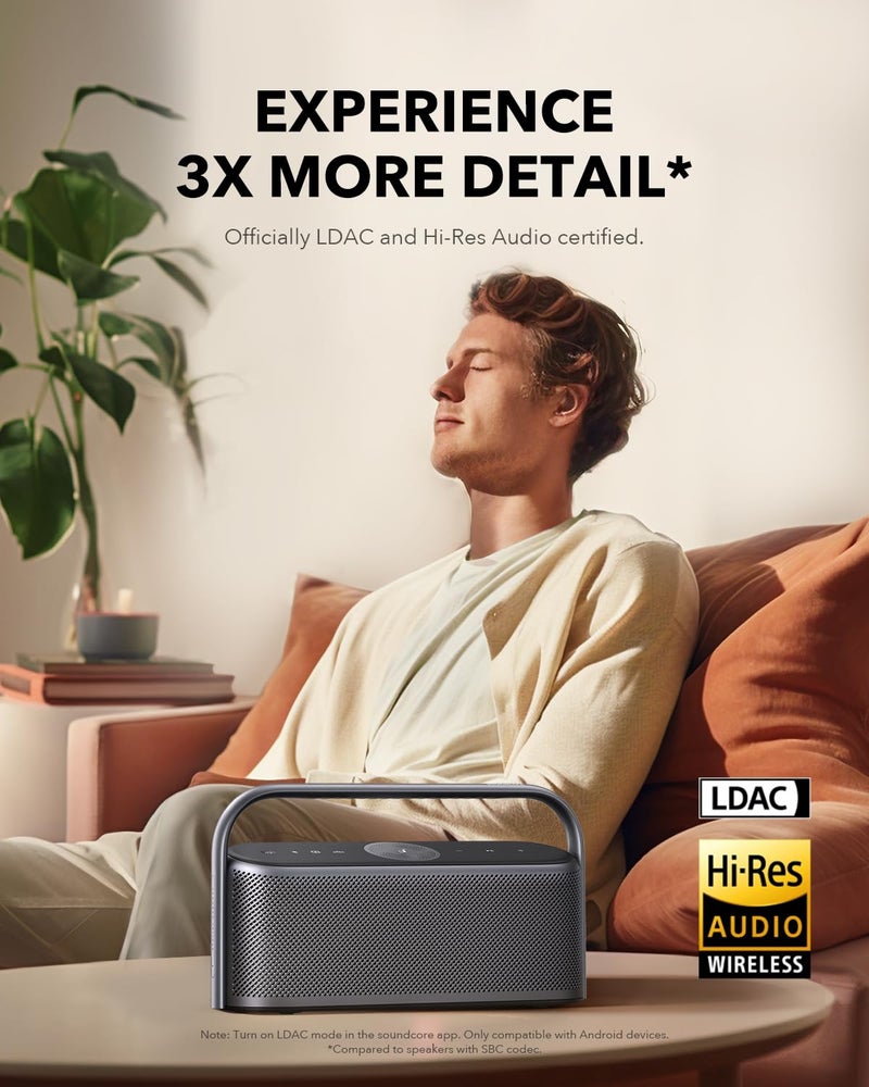 Soundcore سماعة بلوتوث محمولة Soundcore Motion X600 من Anker، صوت مكاني عالي الدقة مع صوت لاسلكي بقوة 50 واط، مقاومة للماء IPX7، EQ احترافي، مدخل AUX، سماعة للاستخدام في المنزل، المكتب، الفناء الخلفي والحمام (أخضر) - Image 4