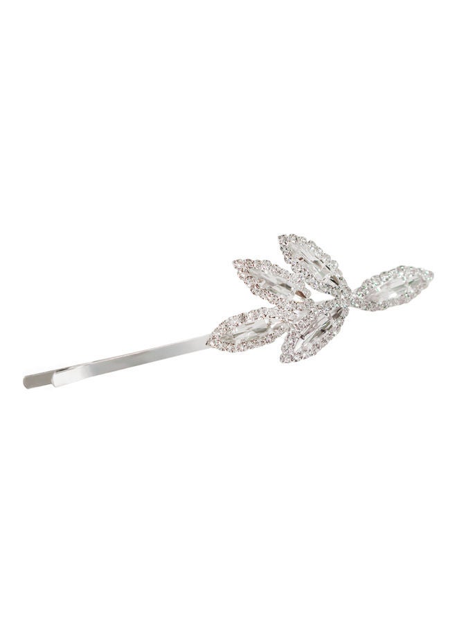 AIWANTO 2-Piece White Leaf Rhinestone Silver 9.5cm - Image 1