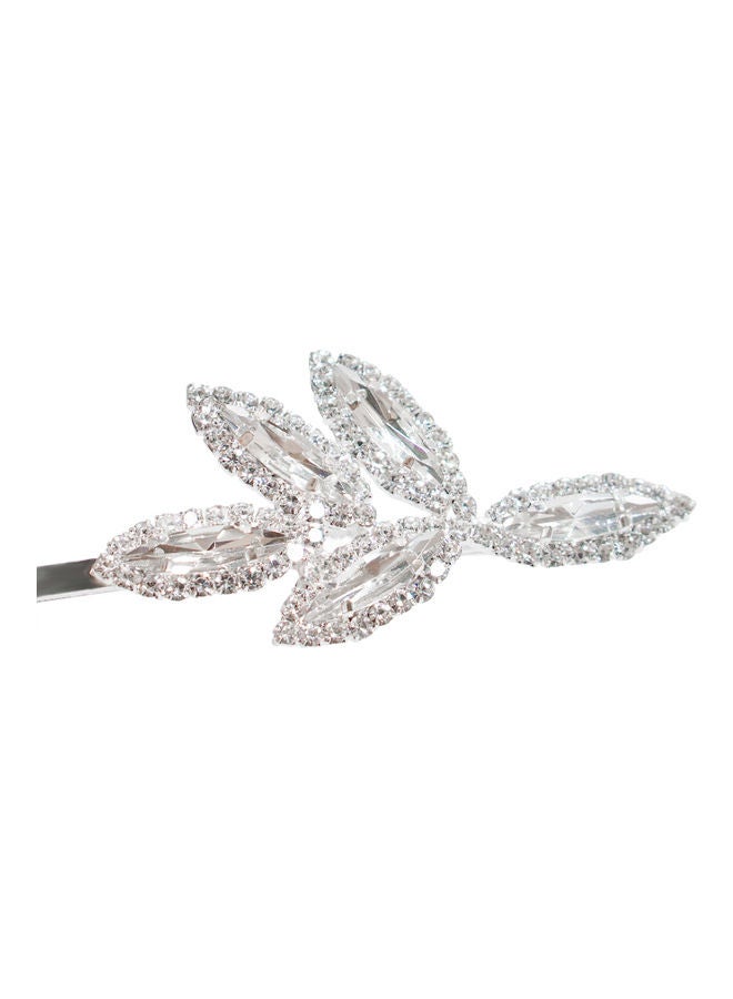AIWANTO 2-Piece White Leaf Rhinestone Silver 9.5cm - Image 2