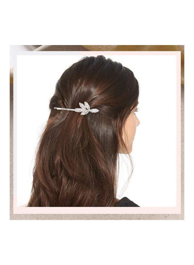 AIWANTO 2-Piece White Leaf Rhinestone Silver 9.5cm - Image 4