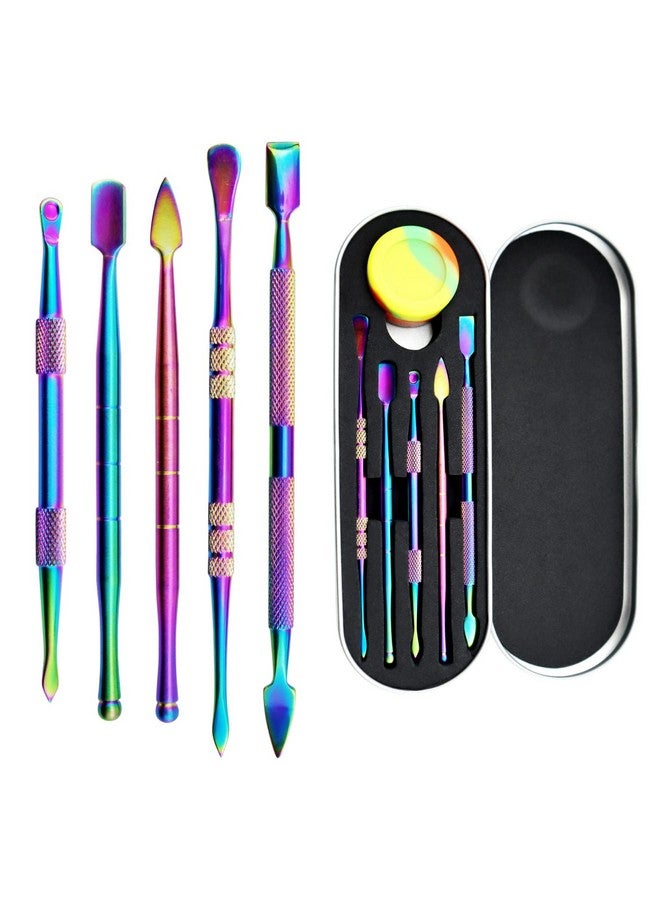 YETOOME 6 Pcs Wax Carving Tool Set With 5 Ml Silicone Container And Portable Metal Case Doubleended Carving Tool Stainless Steel Wax Sculpting Tools For Wood Wax Clay Pottery Rainbow Color - Image 1