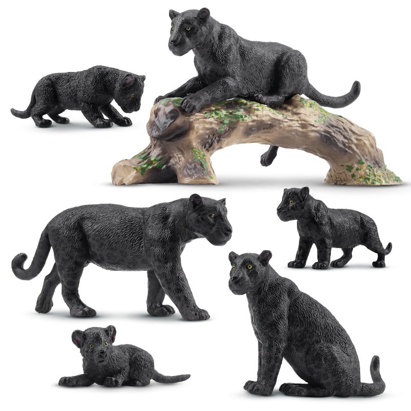 Toymany 7PCS Black Panthers Figurines with Panther Cub and Tree Trunk Realistic Jungle Animals Figures Family Playset Educational Toy Cake Toppers - Image 2