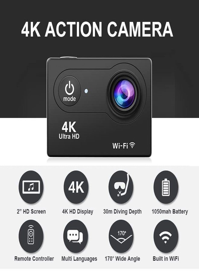 V88R كاميرا الحركة V88R® بدقة 4K و60 إطارًا في الثانية مع خاصية التثبيت، ودقة 20 ميجابكسل، وتقريب بصري 4x، وجهاز تحكم عن بعد، ومقاومة للماء حتى عمق 98 قدمًا، وكاميرا رياضية مزودة بتقنية الواي فاي للرياضات الخارجية والسفر والغوص (كاميرا حركة بدقة 4K) - Image 2