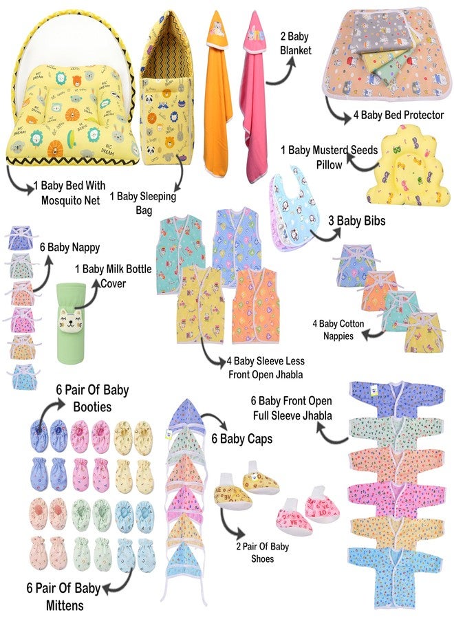 Kwitchy Newborn Baby Essentials Kit 53 Items Combo | New Born Baby Kit 0–6 Months | Baby Bed Bedding & Clothes Set | Newborns Hospital Bag & Infant Shower Gift (Yellow) - Image 3