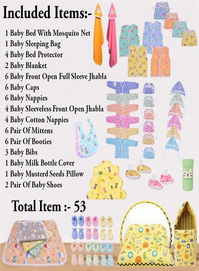 Kwitchy Newborn Baby Essentials Kit 53 Items Combo | New Born Baby Kit 0–6 Months | Baby Bed Bedding & Clothes Set | Newborns Hospital Bag & Infant Shower Gift (Yellow) - Image 2