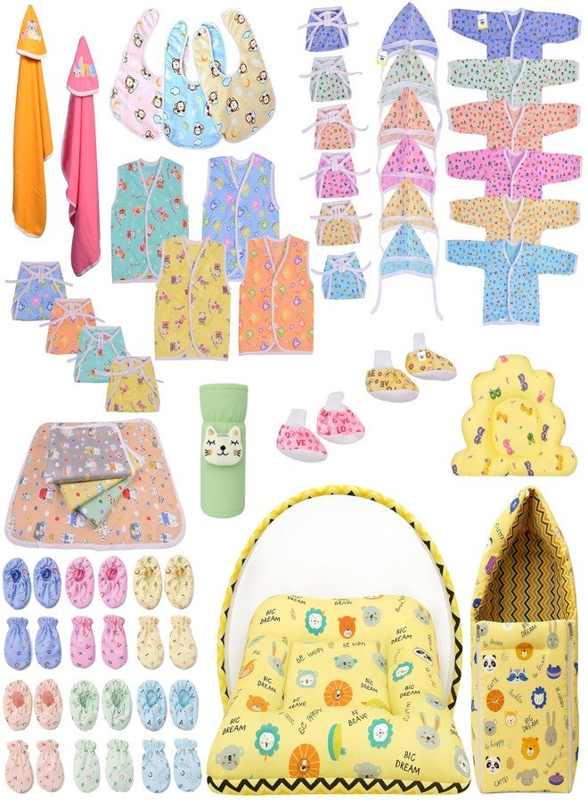 Kwitchy Newborn Baby Essentials Kit 53 Items Combo | New Born Baby Kit 0–6 Months | Baby Bed Bedding & Clothes Set | Newborns Hospital Bag & Infant Shower Gift (Yellow) - Image 1