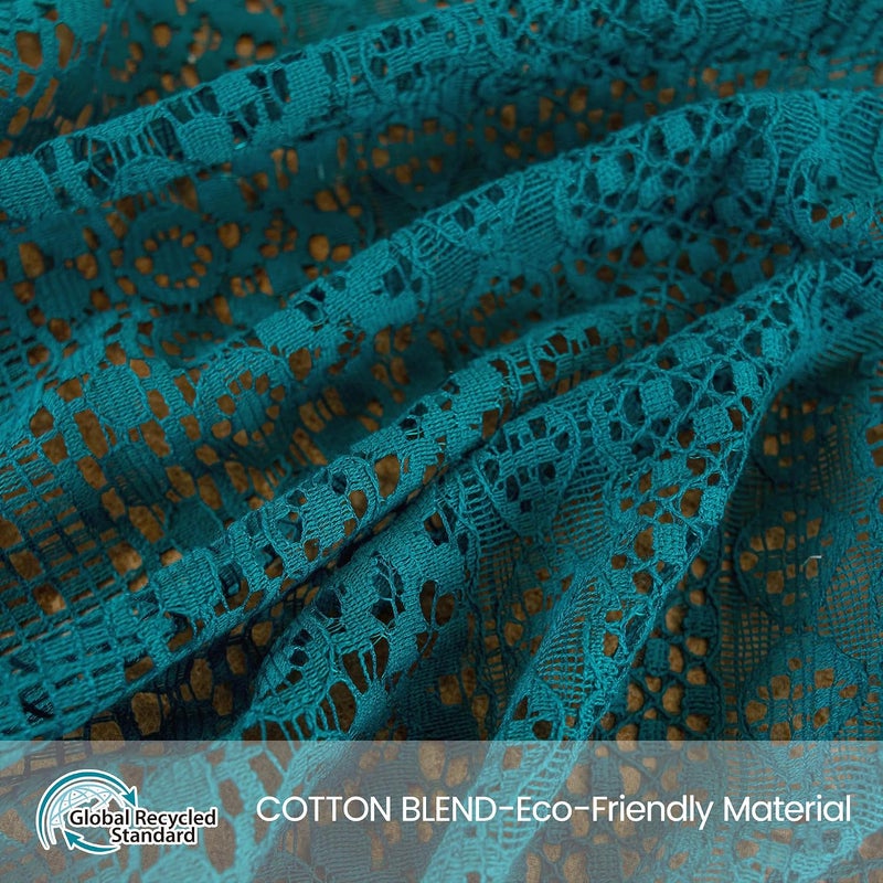 WAZZIO Teal Sheer Curtains 96 Inches Long Set of 2, Boho Cotton Crochet Lace Curtains with Tassel Rod Pocket Semi Sheer Non See Throgh Light Filtering Curtain Drapes for Bedroom Living Room,Turquoise - Image 2
