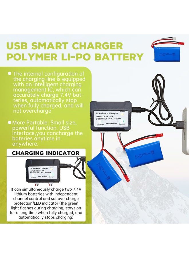 sea jump 2PCS 7.4V 1100mah بطارية ليثيوم + شاحن محول 2 في 1 ل WLtoys A949 A959 A969 A979 S989 V912 T23 T55 F45 سيارة تحكم عن بعد بطارية ليثيوم غير مأهولة - Image 4