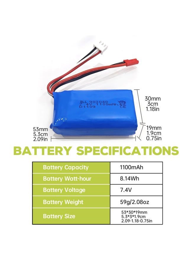 sea jump 2PCS 7.4V 1100mah بطارية ليثيوم + شاحن محول 2 في 1 ل WLtoys A949 A959 A969 A979 S989 V912 T23 T55 F45 سيارة تحكم عن بعد بطارية ليثيوم غير مأهولة - Image 3