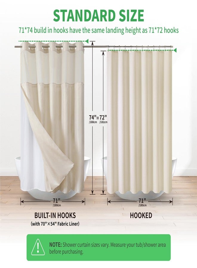 eachope No Hook Shower Curtain with Snap-in Fabric Liner Set,Boho Arch Textured Fabric Fabric Shower Curtain for Bathroom with Sheer Window,Waterproof & Washable,71 x 74,Cream - Image 2