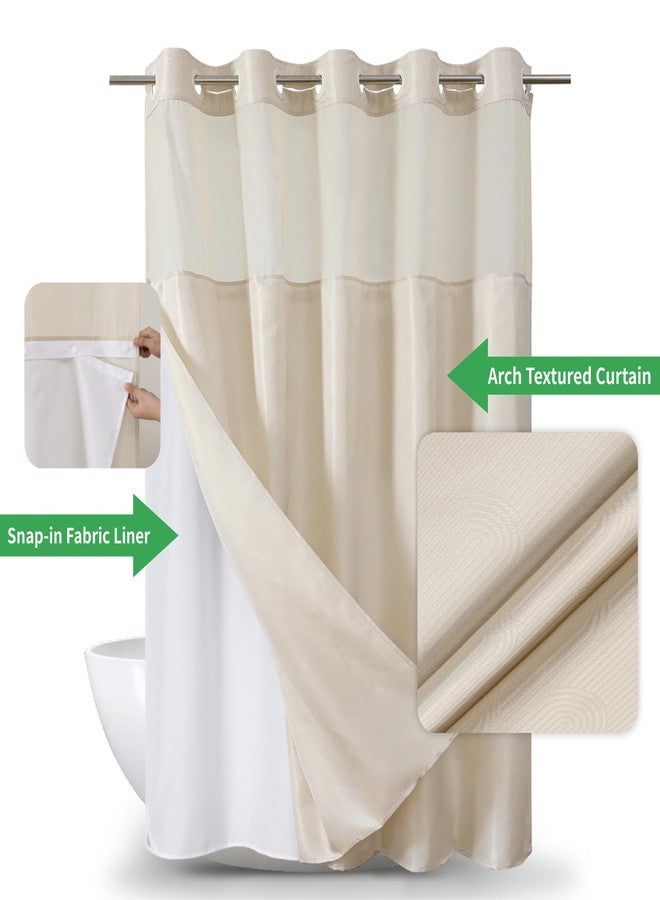 eachope No Hook Shower Curtain with Snap-in Fabric Liner Set,Boho Arch Textured Fabric Fabric Shower Curtain for Bathroom with Sheer Window,Waterproof & Washable,71 x 74,Cream - Image 3