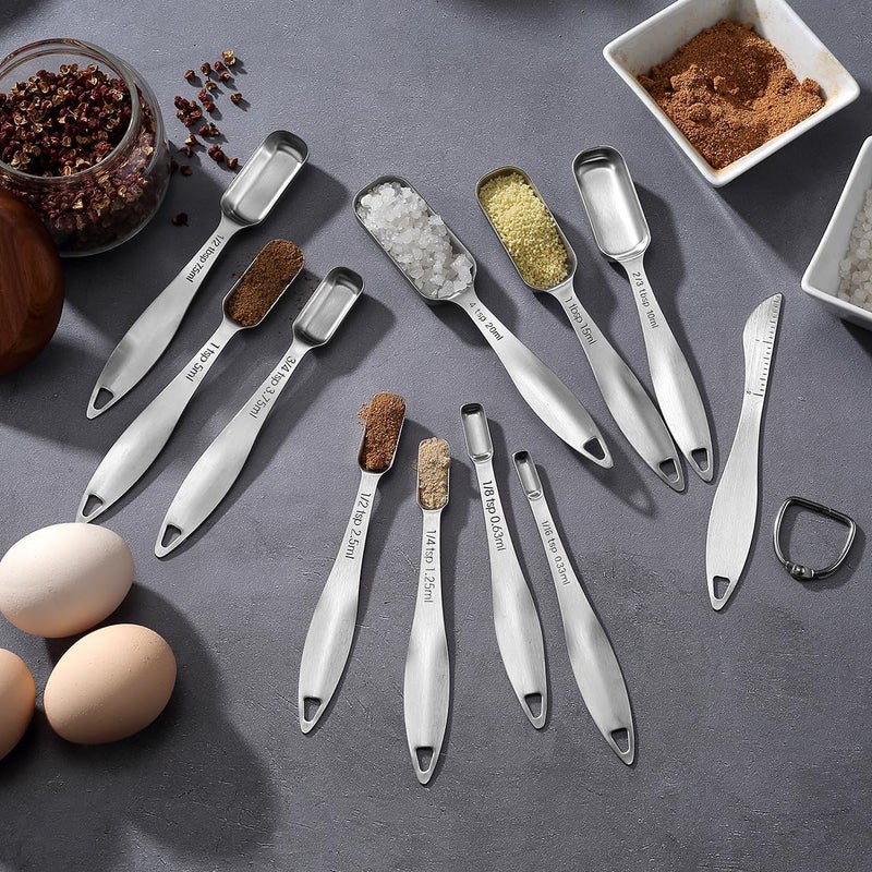 Lucksury 18/8 Stainless Steel Measuring Spoons Set of 16 Pieces, Includes 10 Narrow, 1 Leveler and 5 Mini Spoons - Image 4