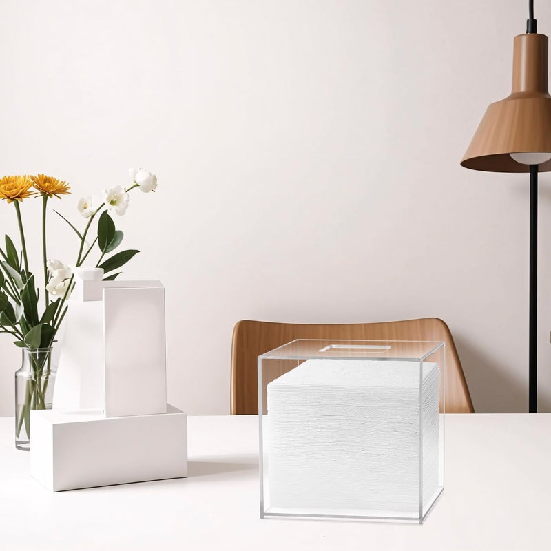 TPGP QWORK Modern Acrylic Tissue Box Cover - White Square Facial Tissue Box for Bathroom and Kitchen - Image 5