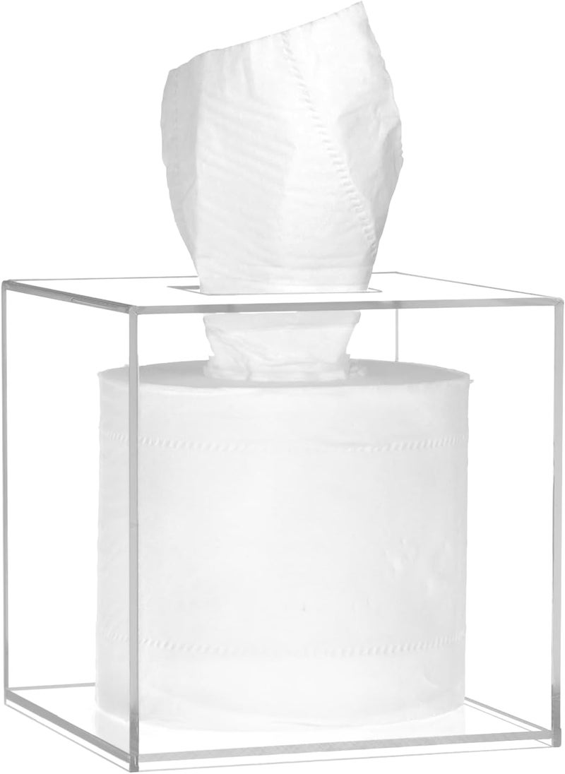 TPGP QWORK Modern Acrylic Tissue Box Cover - White Square Facial Tissue Box for Bathroom and Kitchen - Image 1