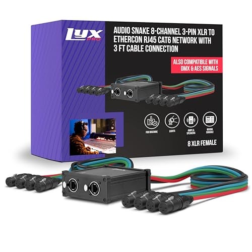 LyxPro 8Channel Female XLR Audio Snake for Stage Sound Studio and Lighting MultiNetwork XLR to RJ45 Ethercon Adapter with HeavyDuty Shield and 3Foot Cable for Digital Analog Signal Transfer - Image 1