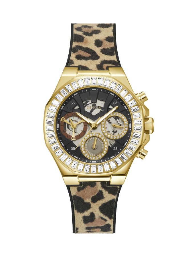 GUESS Animal Print Genuine leather/Silicone Strap\Chocolate Brown Dial\Gold Tone Stainless Steel Case  - Image 1