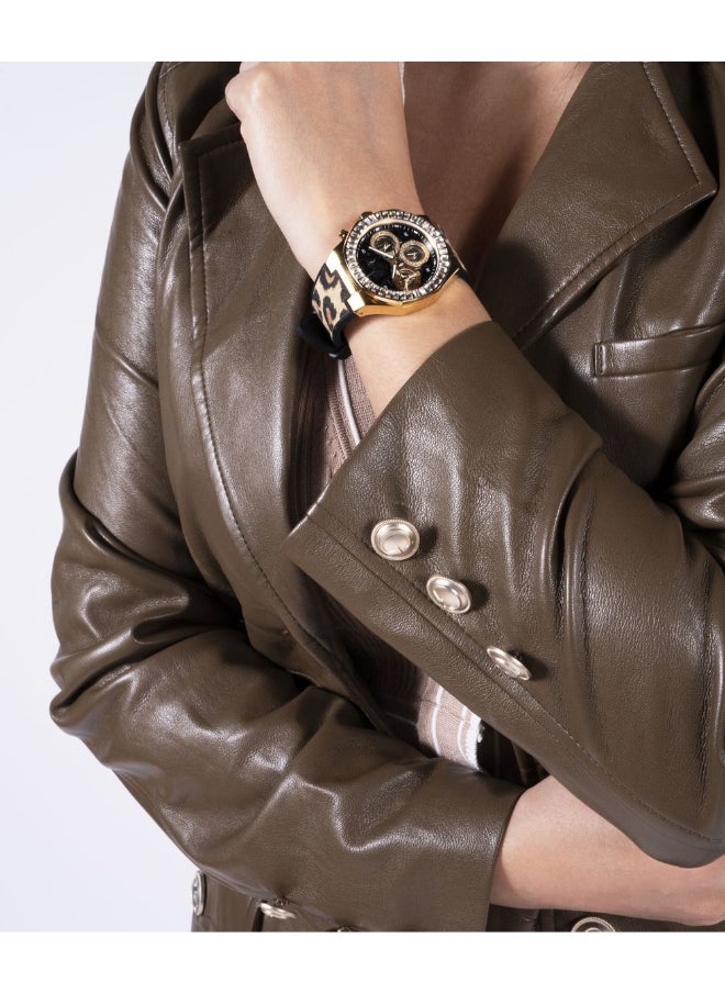 GUESS Animal Print Genuine leather/Silicone Strap\Chocolate Brown Dial\Gold Tone Stainless Steel Case  - Image 4
