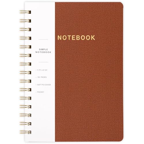 Oneirom Spiral Notebook-5.75" x 8.125" College Ruled Journal with Inner Pockets and 160 Pages,PU Leather Cover Business Journal, Twin-Wire Binding Notebook Perfect for Office & Home School Supplies Brown - Image 1