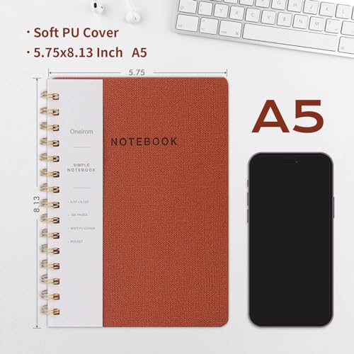Oneirom Spiral Notebook-5.75" x 8.125" College Ruled Journal with Inner Pockets and 160 Pages,PU Leather Cover Business Journal, Twin-Wire Binding Notebook Perfect for Office & Home School Supplies Brown - Image 2