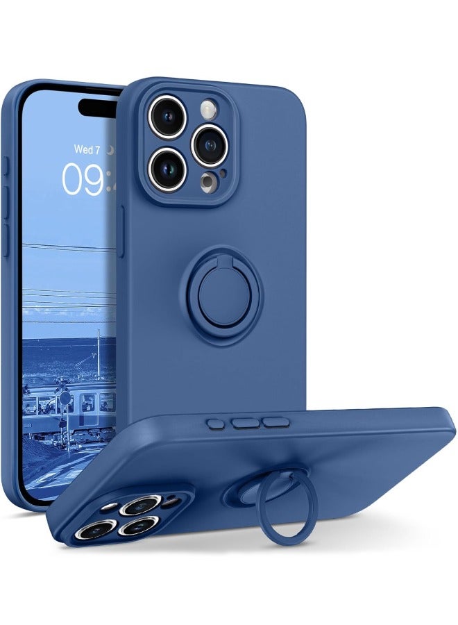 iPhone 15 Pro Case, Slim Soft Silicone Rotatable Ring Holder, Support Magnetic Car Mount, Anti-Scratch Non-Slip and Shockproof Protective Cover for iPhone 15 Pro 6.1 inch, Blue - Image 1