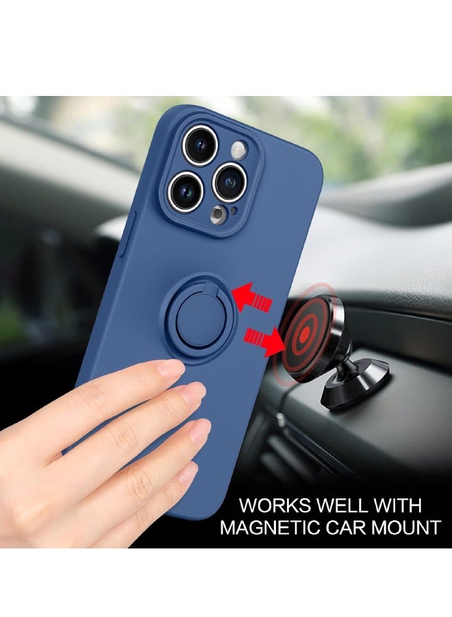 iPhone 15 Pro Case, Slim Soft Silicone Rotatable Ring Holder, Support Magnetic Car Mount, Anti-Scratch Non-Slip and Shockproof Protective Cover for iPhone 15 Pro 6.1 inch, Blue - Image 4