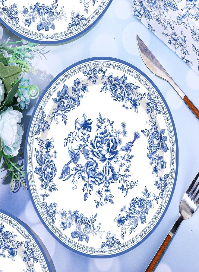 Whaline 40Pcs Blue Floral Paper Plates Blue White Flower Disposable Plates 9 Inch Decorative Dinner Dessert Plates for Spring Wedding Bridal Baby Shower Birthday Tea Party Supplies - Image 3