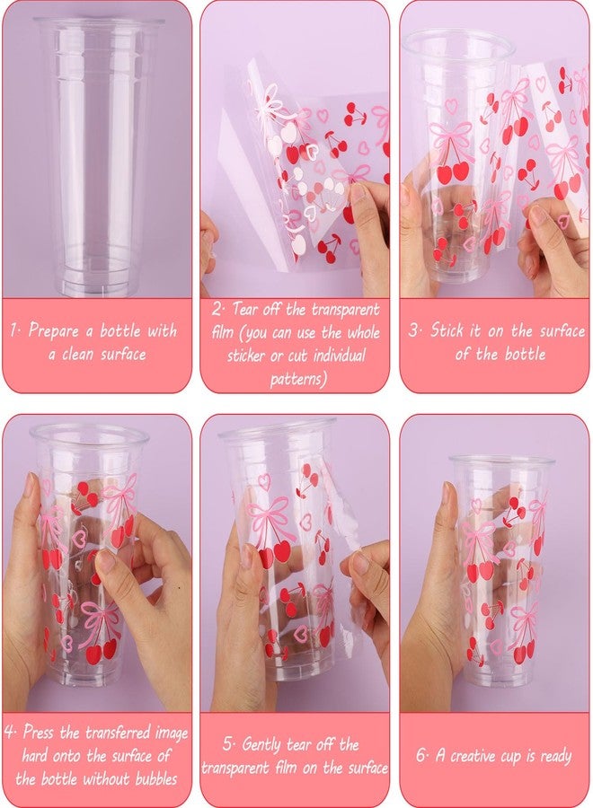 XIHIRCD 9 Sheets DTF Transfer Stickers, Pink Bow Transfer Cup Stickers Cute Bow Cup Stickers Cup Decorative Stickers Cup Wraps for 16 oz Glass Water Bottle Girls DIY Crafts Decorations - Image 4