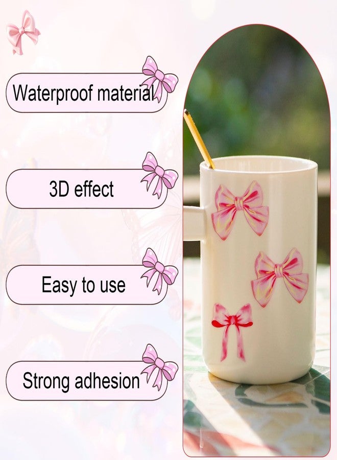 XIHIRCD 9 Sheets DTF Transfer Stickers, Pink Bow Transfer Cup Stickers Cute Bow Cup Stickers Cup Decorative Stickers Cup Wraps for 16 oz Glass Water Bottle Girls DIY Crafts Decorations - Image 3