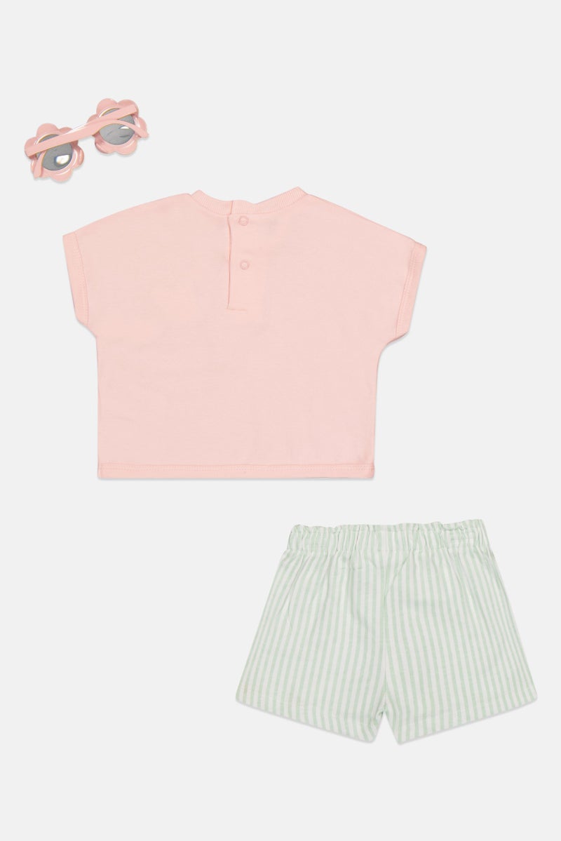 Lily & Jack Toddlers Girl 3 Pieces Embroidered T-Shirt With Shorts And Sunglasses Set, Multicolor - Image 3
