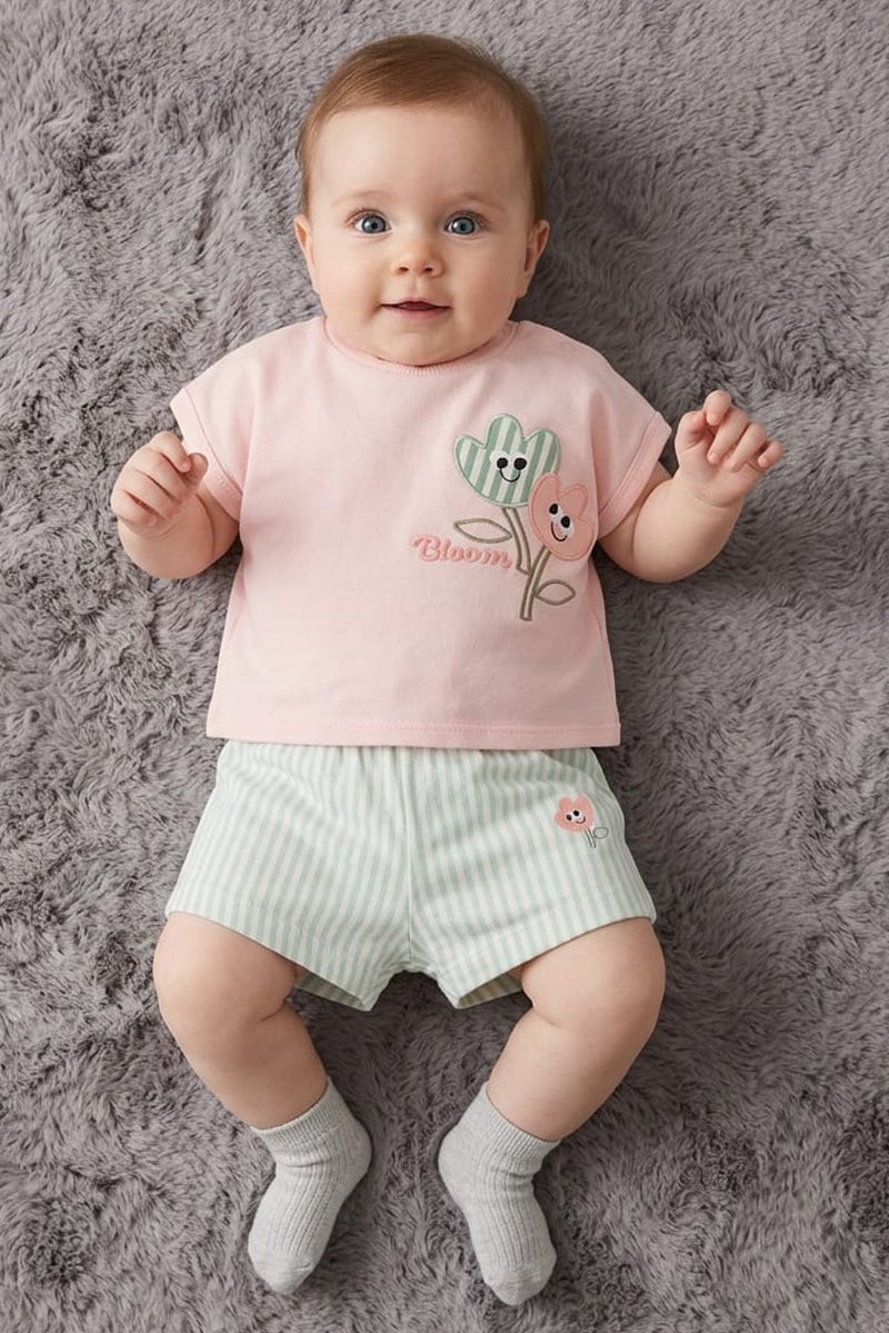Lily & Jack Toddlers Girl 3 Pieces Embroidered T-Shirt With Shorts And Sunglasses Set, Multicolor - Image 1