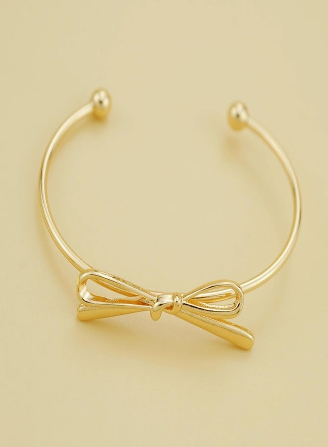 DATOA Elegant Gold color Bow Bangle Cuff Bracelet for Women Simple Ribbon Bow Knot Adjustable Open Cuffs Wrist Bracelets Fashion Christmas Birthday Jewelry Gifts - Gold - Image 3