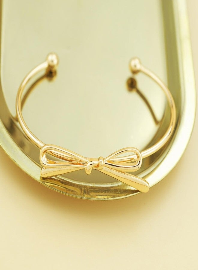 DATOA Elegant Gold color Bow Bangle Cuff Bracelet for Women Simple Ribbon Bow Knot Adjustable Open Cuffs Wrist Bracelets Fashion Christmas Birthday Jewelry Gifts - Gold - Image 4