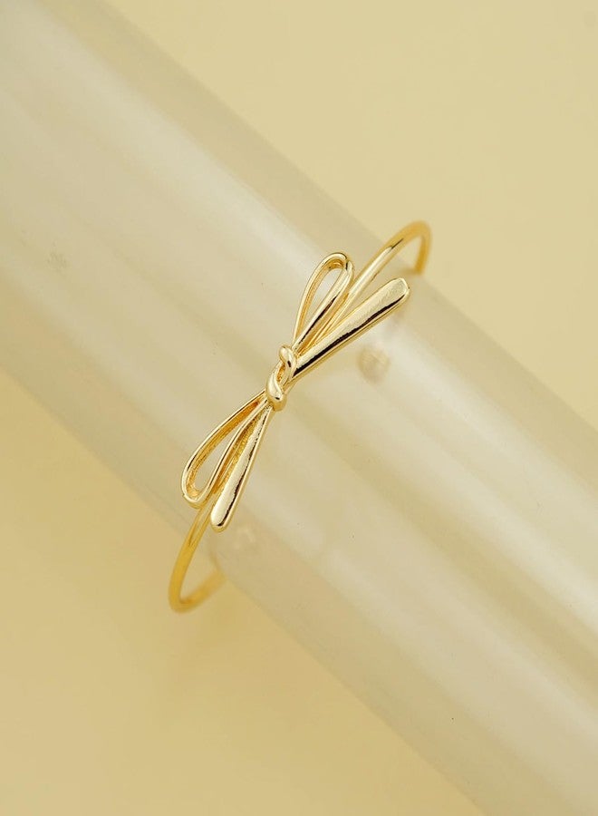 DATOA Elegant Gold color Bow Bangle Cuff Bracelet for Women Simple Ribbon Bow Knot Adjustable Open Cuffs Wrist Bracelets Fashion Christmas Birthday Jewelry Gifts - Gold - Image 2