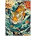 PPuzzling Mighty Tiger Puzzles for Adults 1000 Pieces Nature Animal Art Puzzle Featuring Tiger in Waves Koi Fish and Blooming Flowers Wildlife Challenging Puzzles for Adults as Home Wall Decor - Image 2
