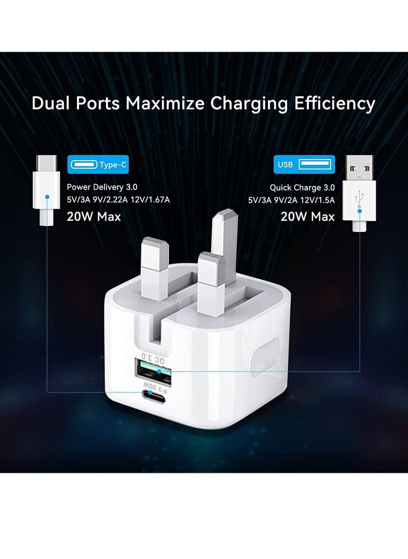 20W USB C Charger Block, 2-Ports [USB-C + USB] Charging Station, QC PD3.0 GaN Fast Charging Block, Type C Power Adapter for iPad Pro/iPhone/Samsung Note/Galaxy